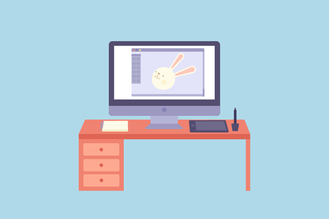 手绘动画设计师与软件开发师的电脑桌场景设计对比